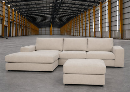 Sofa REVELLO (Kampinė, su pufu) (Gamintojo sandėlys)